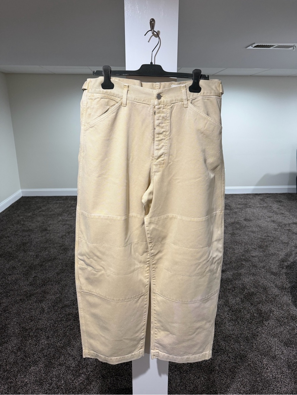 Lemaire Wide Leg Back Belt Twisted Tan Carpenter Knee Pants